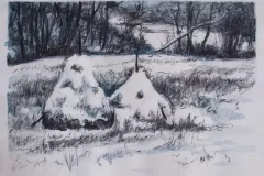 Stogovi-pod-snegom-30x40cm-akvarel-i-ugalj-2024